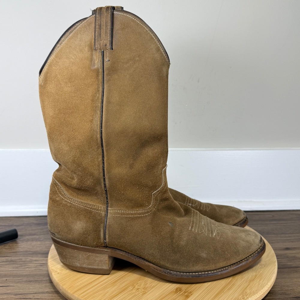 Abilene Western Boots Men 10.5D Tan Suede Vibram Sole USA Made Cowboy Americana
